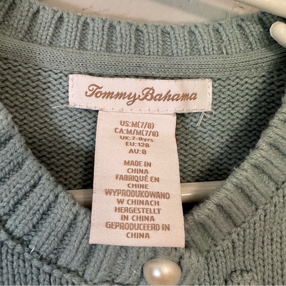 Kid's Tommy Bahama Mint Cardigan Sweater with Pearl Buttons - Picture 5 of 9
